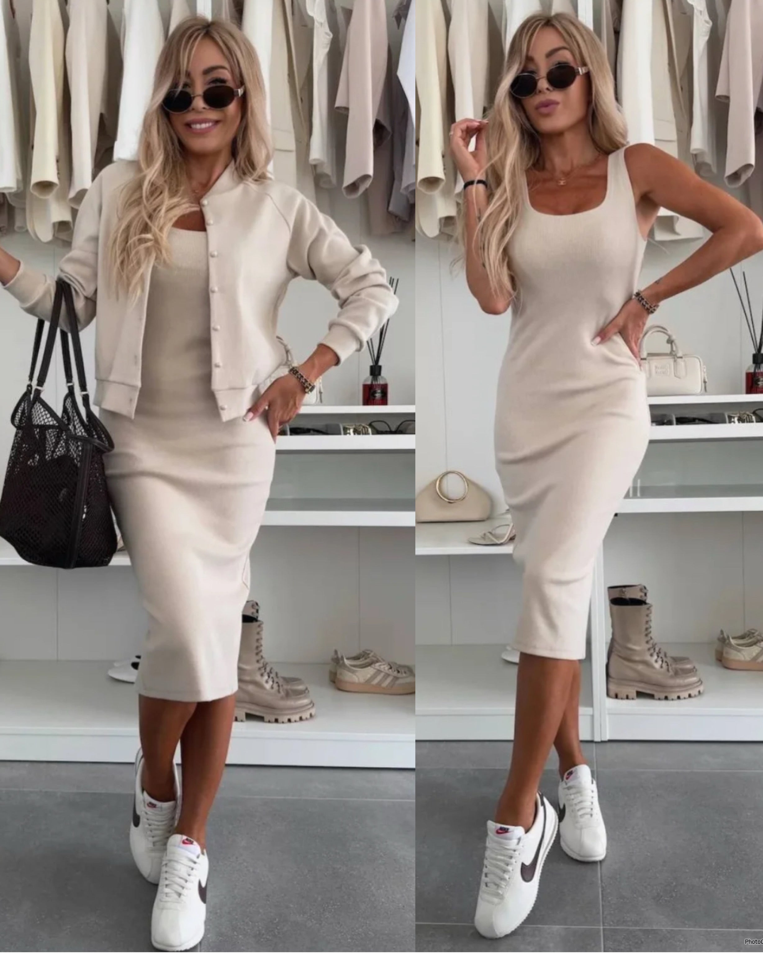 Hélène - Robe côtelée & veste bomber