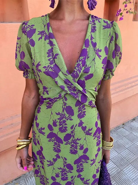 Rhiannon - Robe Midi Tordue Imprimée