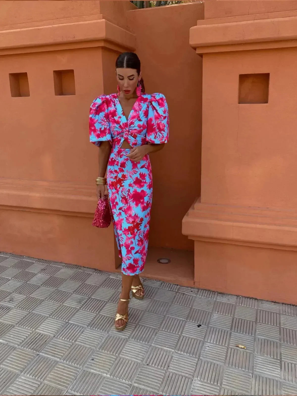 Lily™ - Robe Colorée avec Manches Plissées