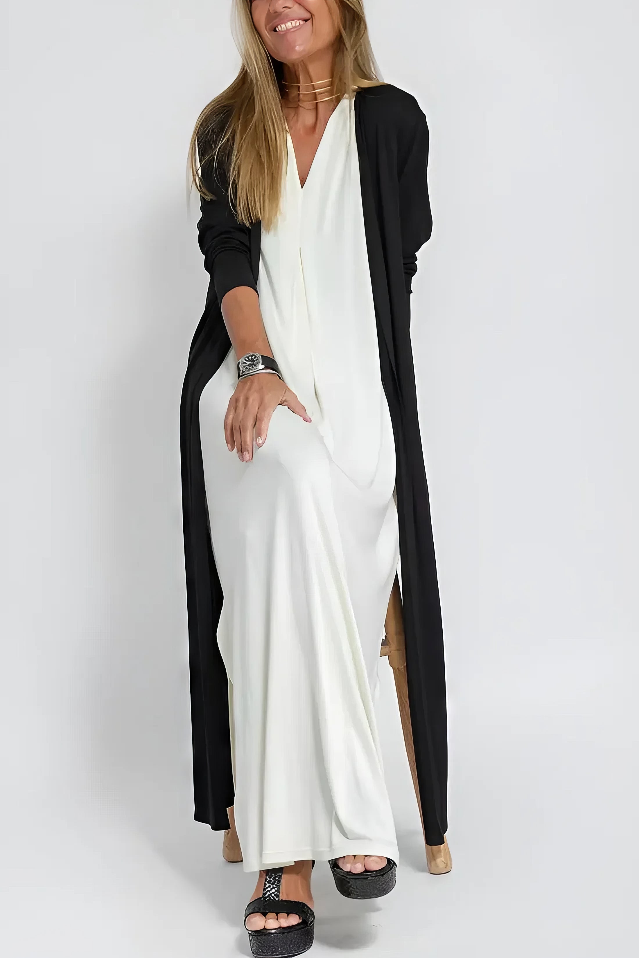 ANNE | Robe longue élégante + gilet assorti OFFERT