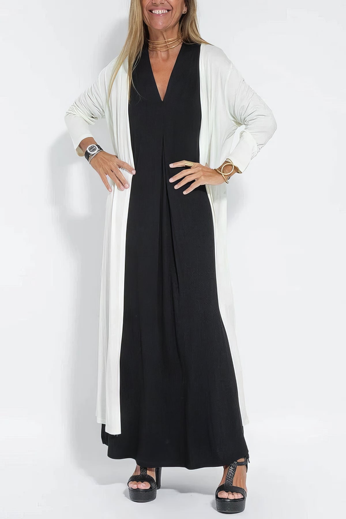 ANNE | Robe longue élégante + gilet assorti OFFERT