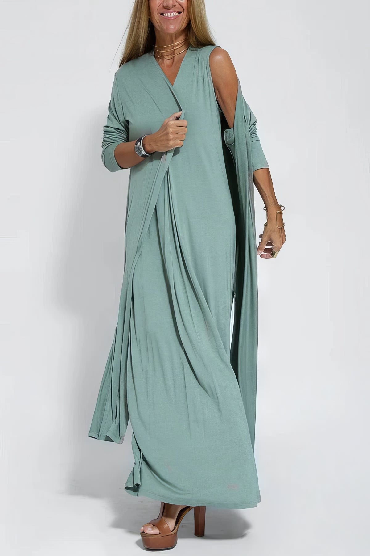 ANNE | Robe longue élégante + gilet assorti OFFERT