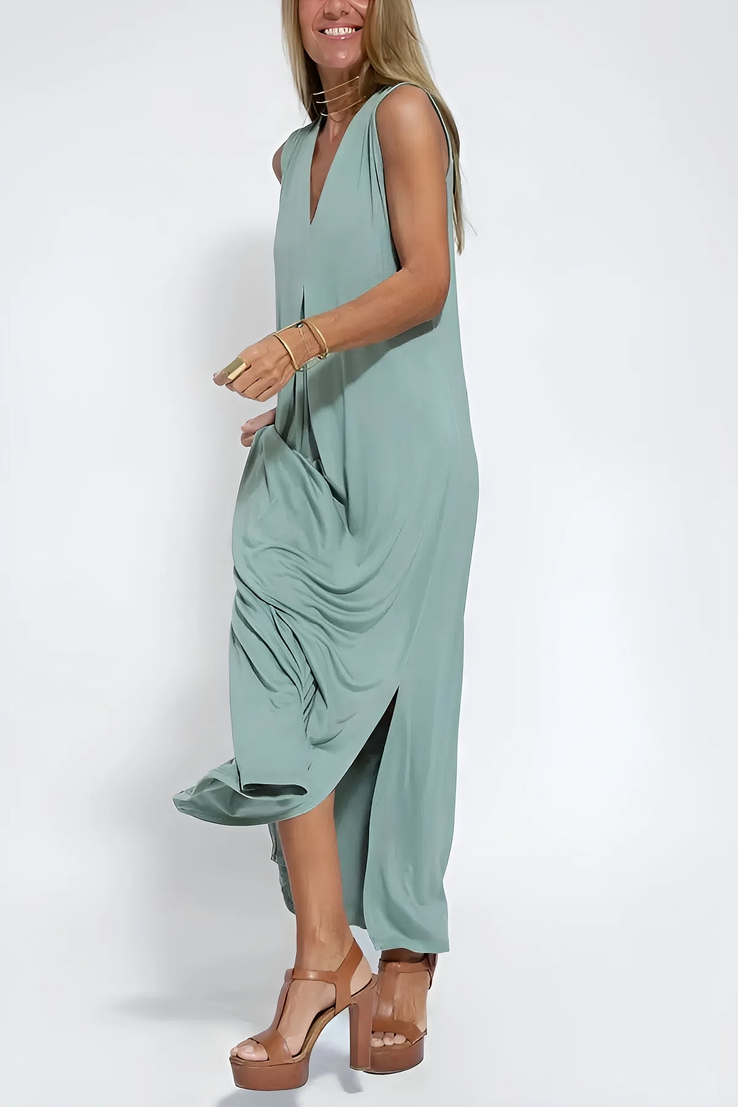 ANNE | Robe longue élégante + gilet assorti OFFERT