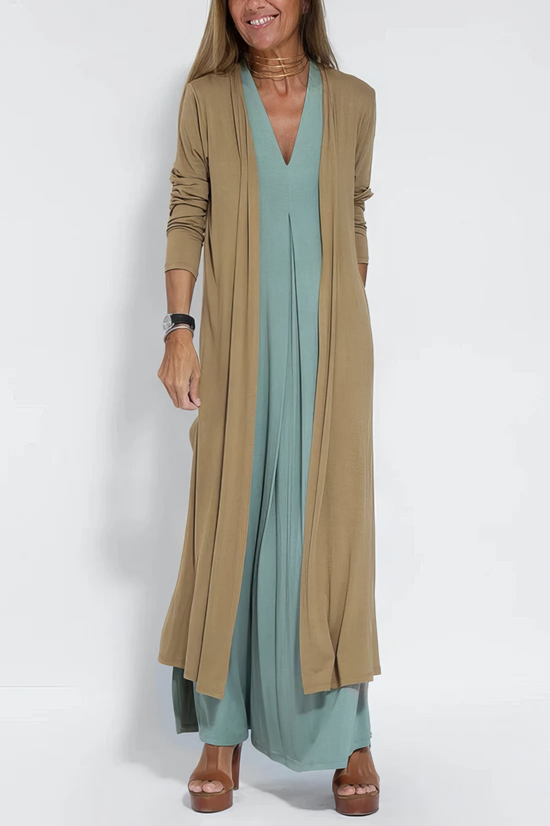 ANNE | Robe longue élégante + gilet assorti OFFERT
