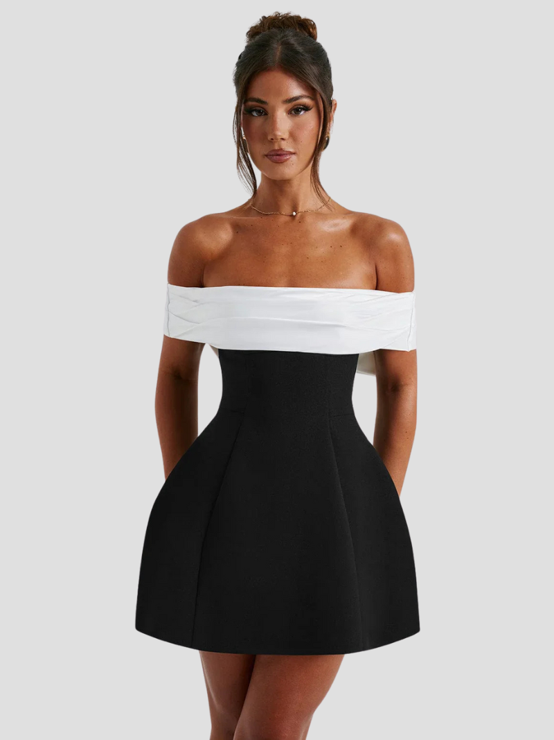 Odile - Robe chic noir et blanc avec nœud