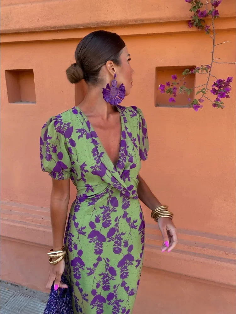 Rhiannon - Robe Midi Tordue Imprimée