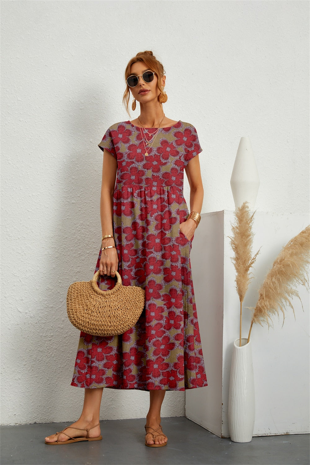 Henrielle – Robe Midi à Motifs Floraux