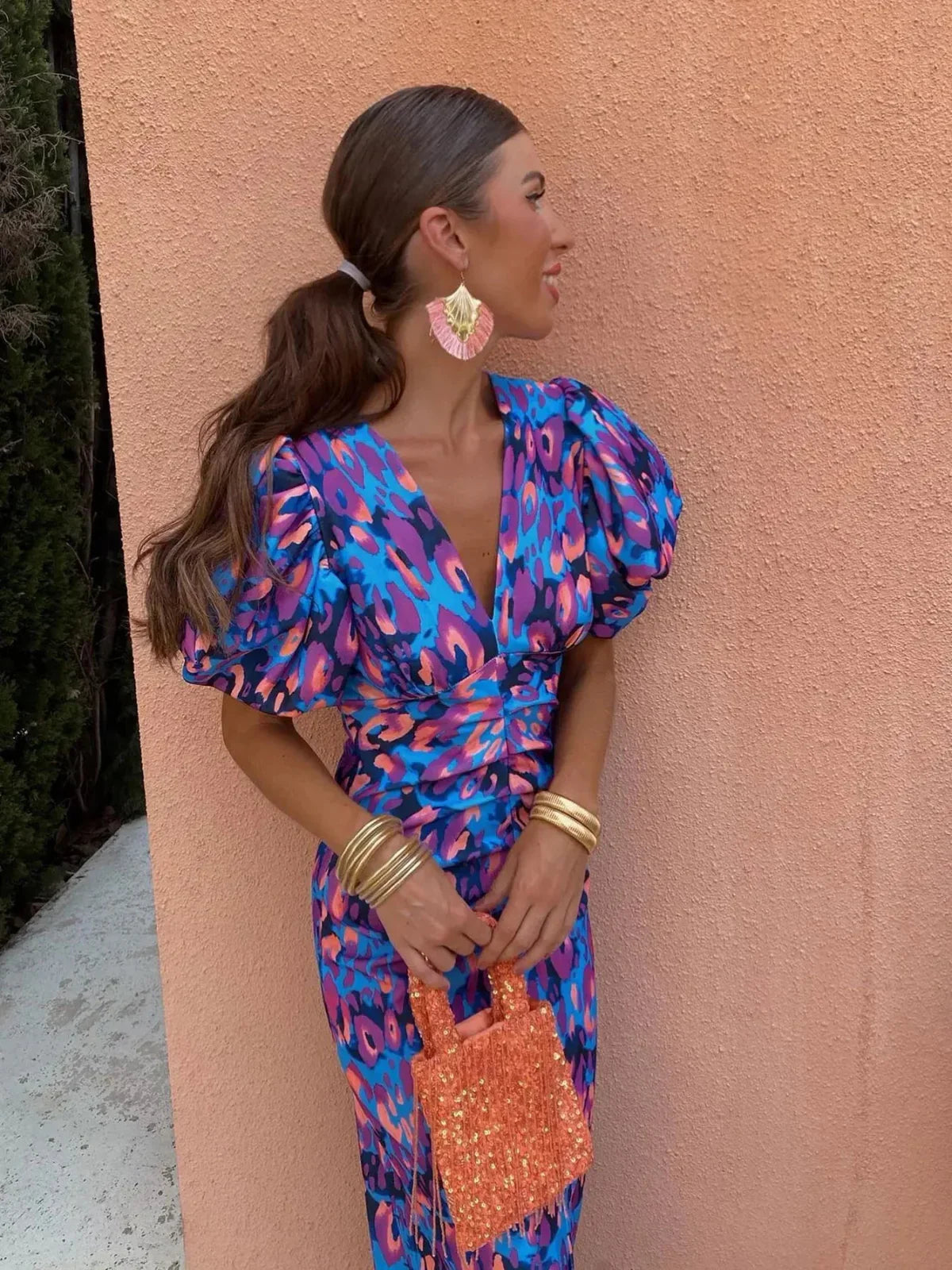 Lily™ - Robe Colorée avec Manches Plissées